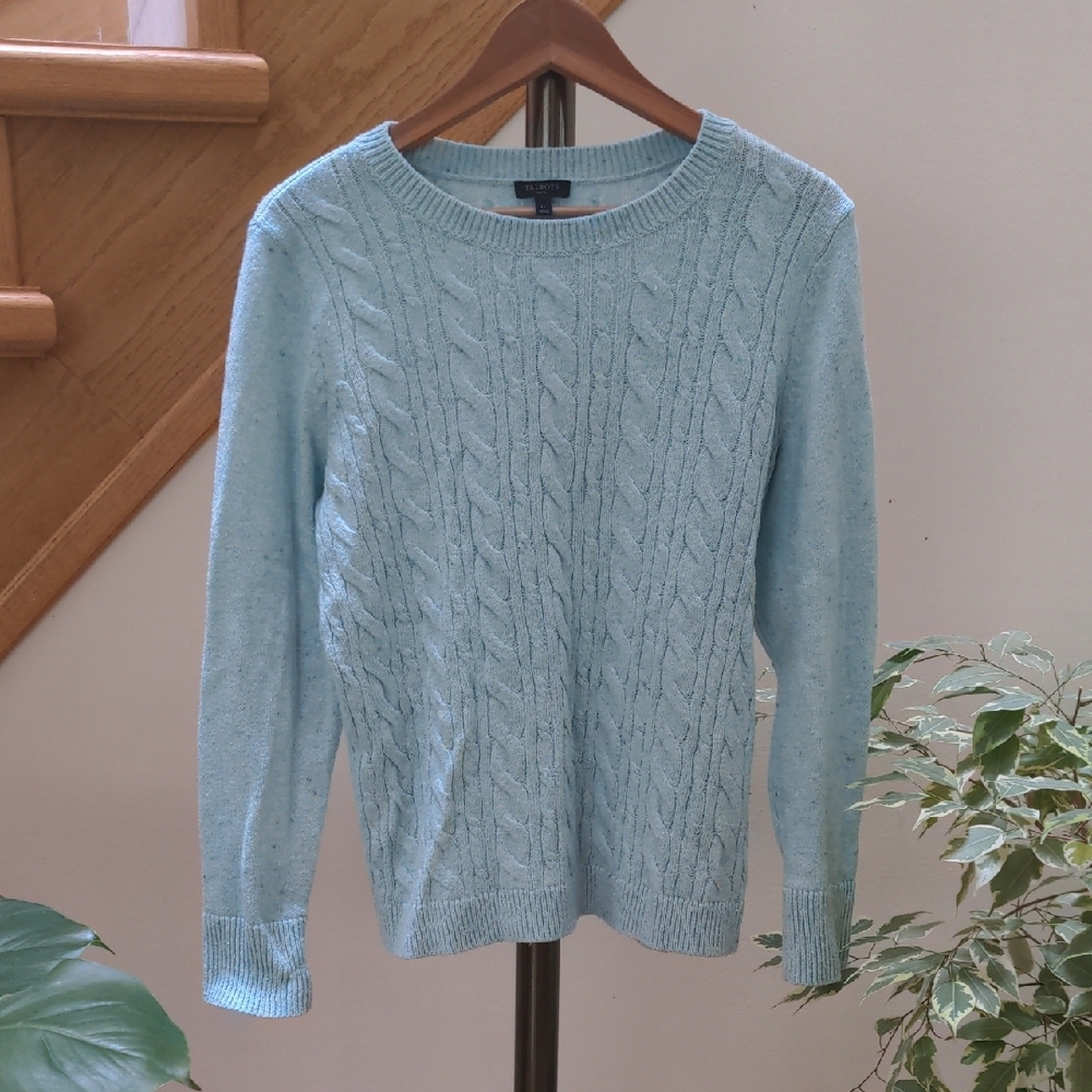 Talbots Blue Cable Knit Crew Neck Sweater